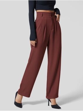 HALARA High-Waisted Straight leg Work Suit Pants in Burgundy